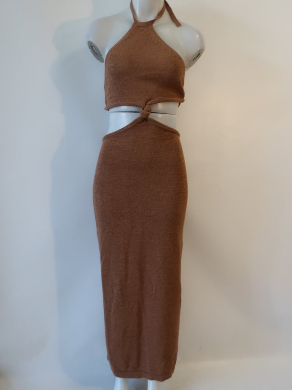 Womens Robertson + Rodeo Brown (Item- 73) Knit Waist Cut-Out Halter Maxi Dress M